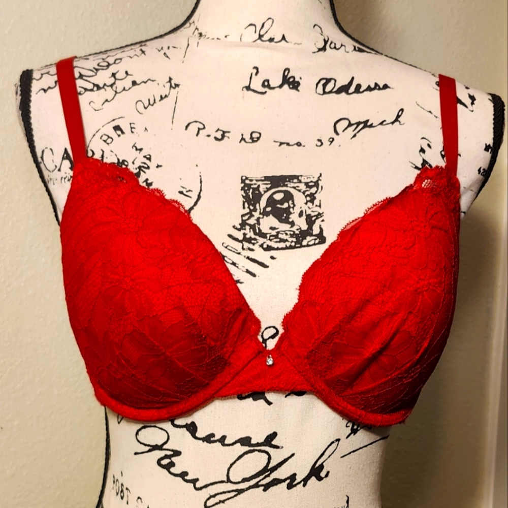 Red Maidenform Padded Pushup Bra 38C